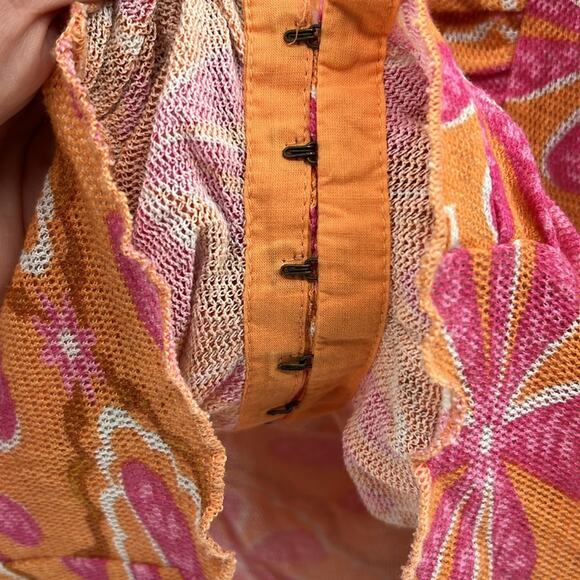 Free People Through the Meadow Ruched Mesh Top - Grapefruit Seltzer - XS - NWT - Picture 5 of 8